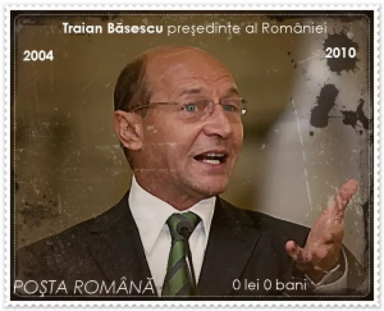 Banc: Timbru cu figura lui Basescu