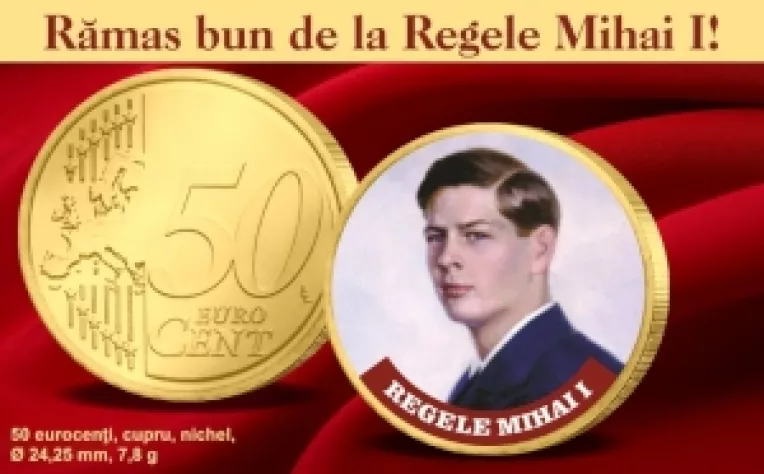 O amintire cu ultimul rege al Romaniei:  Mihai I, moneda eurocent pictata